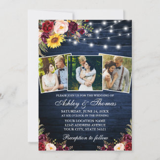 Rustic Mixed Floral 3 Photo Lights Wood Weddenscha Kaart