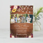Rustic Mixed Floral 3 Photo Wood Weddenschap Kaart (Staand voorkant)