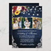 Rustic Mixed Floral Lace Lights 3 Foto bruiloft Kaart (Voorkant / Achterkant)