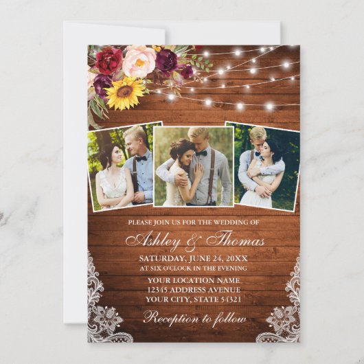 Rustic Mixed Floral lights 3 Foto bruiloft Kaart (Voorkant)