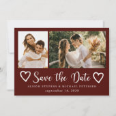 Rustic modern 2 photo burgundy wedding save the date (Voorkant)