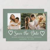 Rustic modern 2 photo sage green wedding  save the date (Voorkant / Achterkant)