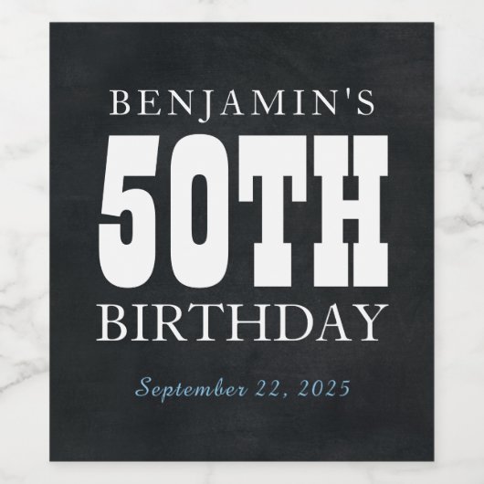 Rustic Modern 50th Birthday Chalkboard Wijn Etiket (Enkel label)
