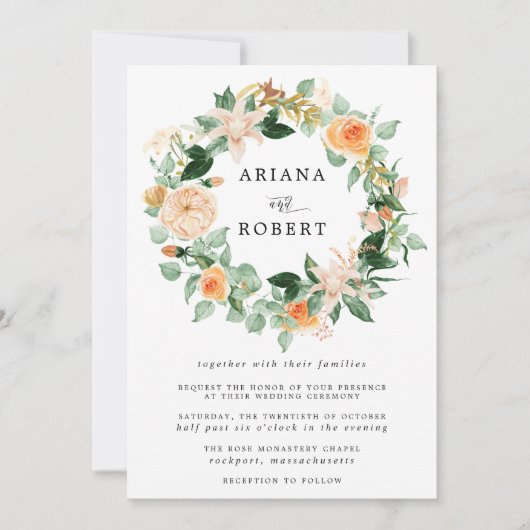 Rustic Modern Autumn Floral Wreath Wedding Kaart (Voorkant)