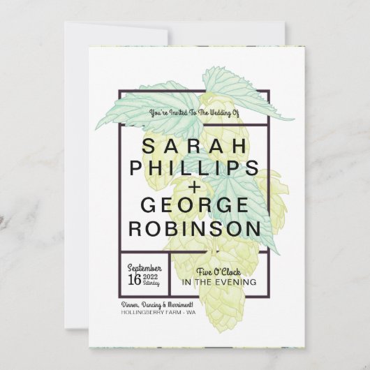 Rustic Modern Beer Hops Wedding Invitation Kaart (Voorkant)
