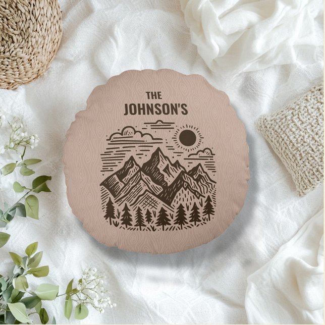 Rustic Modern Bergen Custom Rond Kussen (Round Mountain Modern Rustic Throw Pillow)