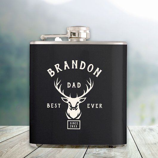Rustic Modern BEST DAD EVER Aangepaste naam Deer B Heupfles
