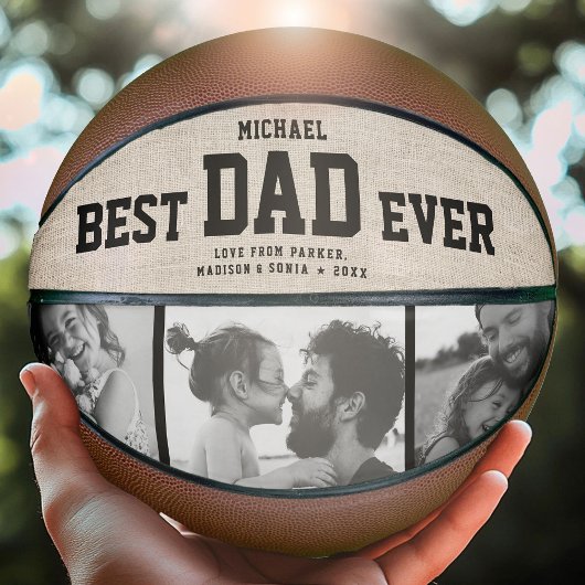 Rustic Modern BEST DAD EVER Cool Photo Collage Basketbal
