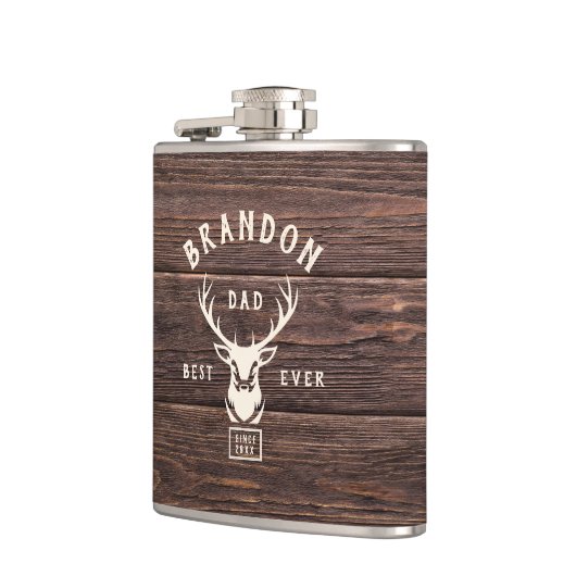 Rustic Modern BEST DAD EVER Eigen naam Deer Wood Heupfles (Links)