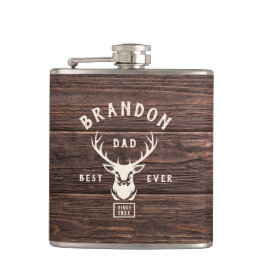 Rustic Modern BEST DAD EVER Eigen naam Deer Wood Heupfles