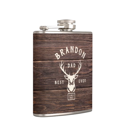 Rustic Modern BEST DAD EVER Eigen naam Deer Wood Heupfles (Rechts)