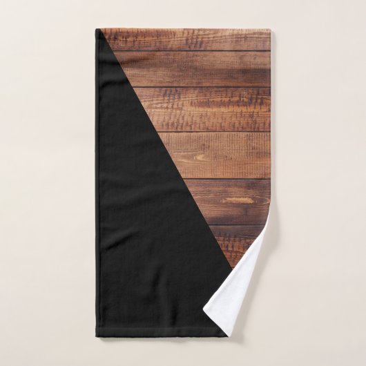 Rustic Modern Black Diagonal & Wood Planks Bad Handdoek (Handdoek)