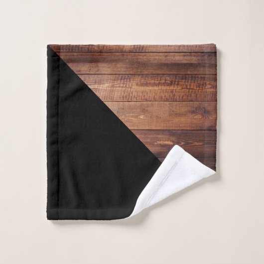 Rustic Modern Black Diagonal & Wood Planks Bad Handdoek (Wasdoekje)
