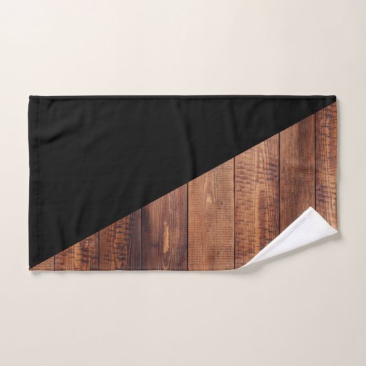 Rustic Modern Black Diagonal & Wood Planks Bad Handdoek (Handdoek)