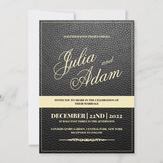 Rustic Modern Black Leather Wedding Uitnodiging (Voorkant)