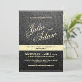 Rustic Modern Black Leather Wedding Uitnodiging (Staand voorkant)