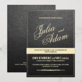Rustic Modern Black Leather Wedding Uitnodiging (Voorkant / Achterkant)