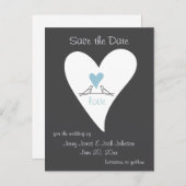 Rustic Modern Blue Heart Wedding Save the Date Aankondigingskaart (Voorkant / Achterkant)