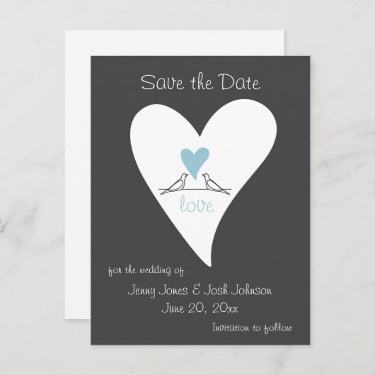 Rustic Modern Blue Heart Wedding Save the Date Aankondigingskaart (Voorkant / Achterkant)