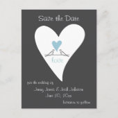 Rustic Modern Blue Heart Wedding Save the Date Aankondigingskaart (Voorkant)