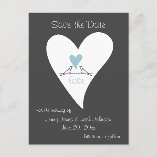 Rustic Modern Blue Heart Wedding Save the Date Aankondigingskaart (Voorkant)