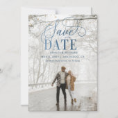 Rustic Modern Blue Script Photo Save the Date Magnetische Uitnodiging (Voorkant)