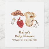 Rustic Modern Boho Western Cowboy Baby Shower Wijn Etiket (Enkel label)