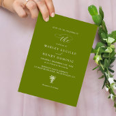 Rustic Modern Bright Olive Green Wedding Kaart