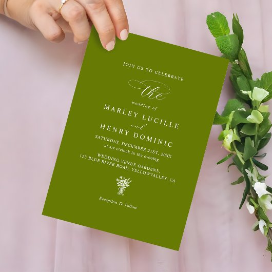 Rustic Modern Bright Olive Green Wedding Kaart