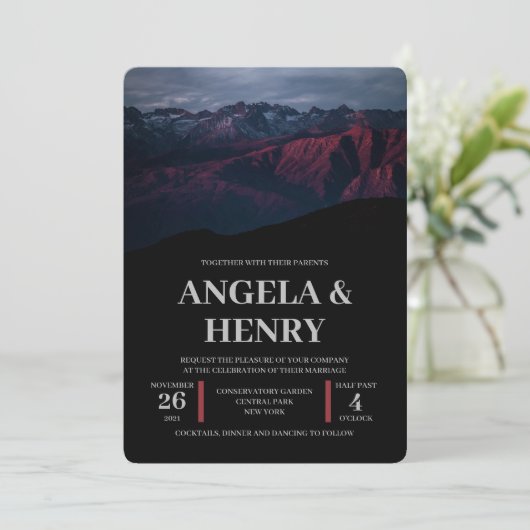Rustic Modern Brown Mountains Scenery Wedding Kaart (Staand voorkant)