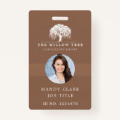 Rustic Modern Brown & White Willow Tree Logo Foto Badge (Voorkant)