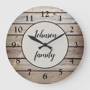 Rustic Modern Brown Wood Familienaam Grote Klok