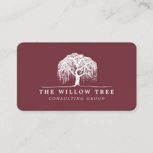 Rustic Modern Burgundy & White Willow Tree Logo Visitekaartje