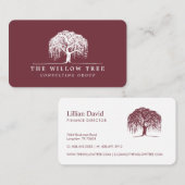 Rustic Modern Burgundy & White Willow Tree Logo Visitekaartje (Voorkant / Achterkant)