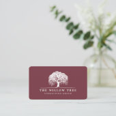 Rustic Modern Burgundy & White Willow Tree Logo Visitekaartje (Staand voorkant)