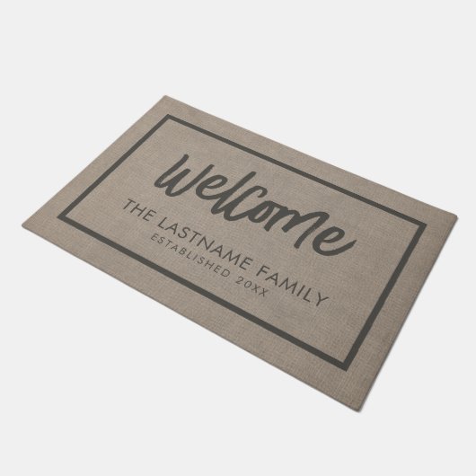 Rustic Modern Burlap - Script Welkom Deurmat (Schuin)