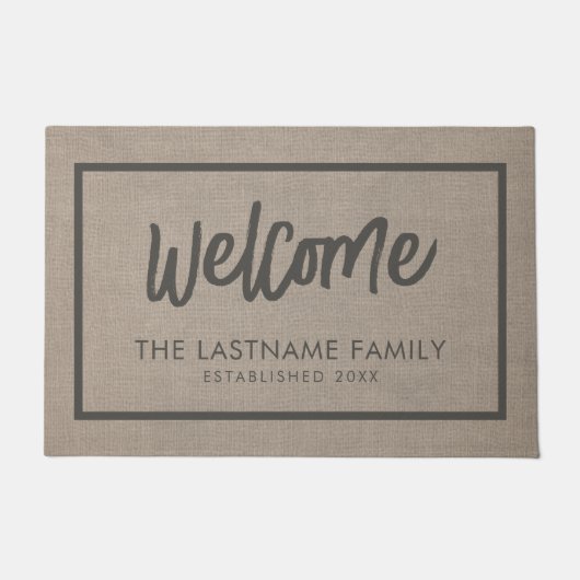 Rustic Modern Burlap - Script Welkom Deurmat (Voorkant)