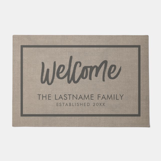 Rustic Modern Burlap - Script Welkom Deurmat (Voorkant)