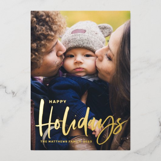 Rustic Modern Calligrafie Foto Prettige feestdagen (Voorkant)