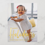 Rustic Modern Calligrafie Prettige feestdagen Foto<br><div class="desc">prettige feestdagen! Verstuur feestelijke groeten dit vakantieseizoen met dit aanpasbare gouden folie vakantie briefkaart. Het is uitgerust met supermoderne kalligrafie. Personaliseer door een foto,  namen,  jaar en andere details toe te voegen. Dit moderne briefkaart van de calligrafie fotovakantie is beschikbaar in andere kartonnen voorraad.</div>