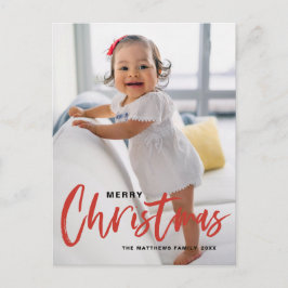 Rustic Modern Calligraphy Red Merry kerst Feestdagenkaart