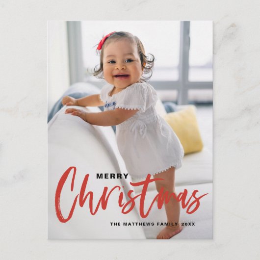 Rustic Modern Calligraphy Red Merry kerst Feestdagenkaart (Voorkant)