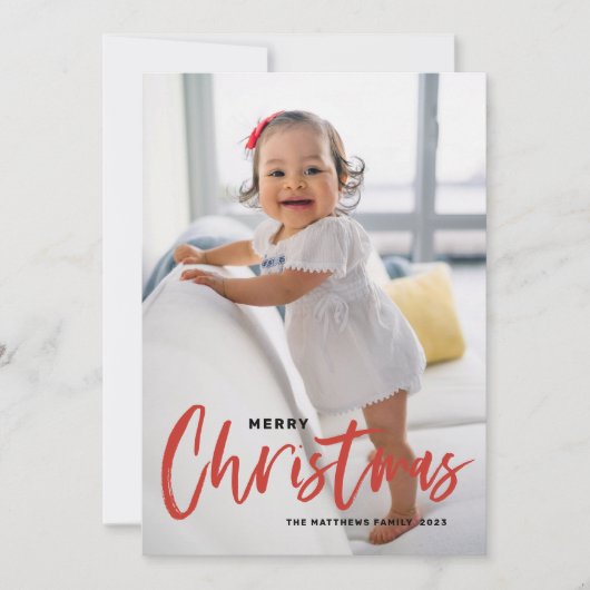 Rustic Modern Calligraphy Red Merry kerst Feestdagenkaart (Voorkant)