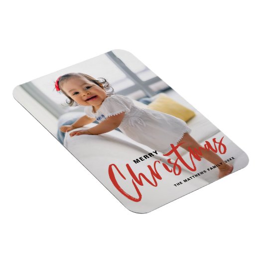 Rustic Modern Calligraphy Red Merry kerst Magneet (Rechterzijde)