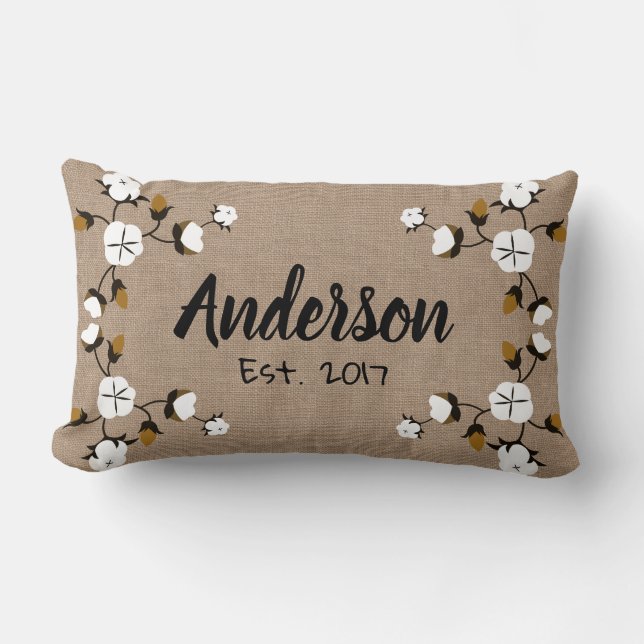 Rustic Modern Cotton Flowers & Faux Burlap Kussen (Voorkant)