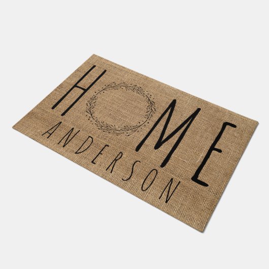 Rustic Modern Country Name Home Faux Burlap Deurmat (Schuin)