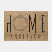 Rustic Modern Country Name Home Faux Burlap Deurmat (Voorkant)