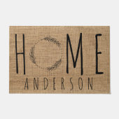 Rustic Modern Country Name Home Faux Burlap Deurmat (Voorkant)