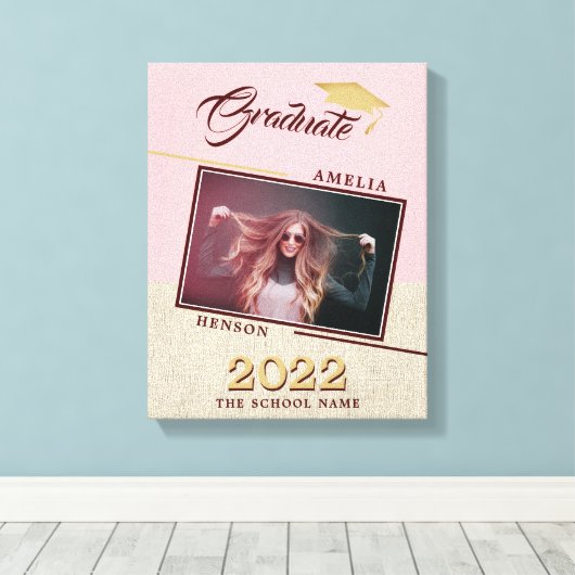 Rustic Modern Dusty Pink Afstudeerder Foto Afstude Canvas Afdruk (Insitu (Houten vloer))