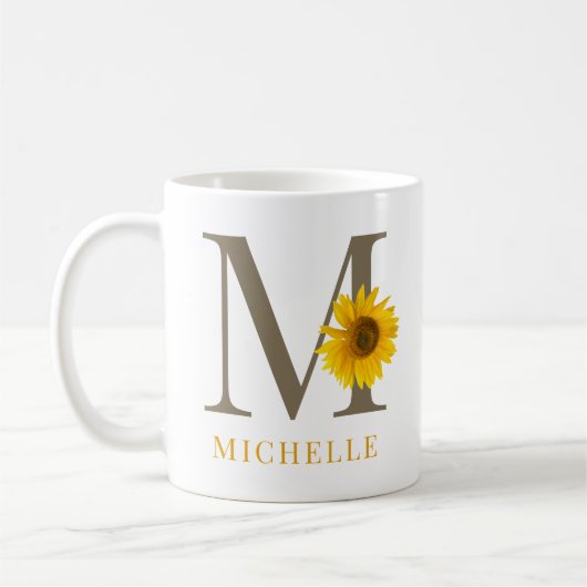 Rustic Modern Editable Sunflower Monogram Koffiemok (Links)